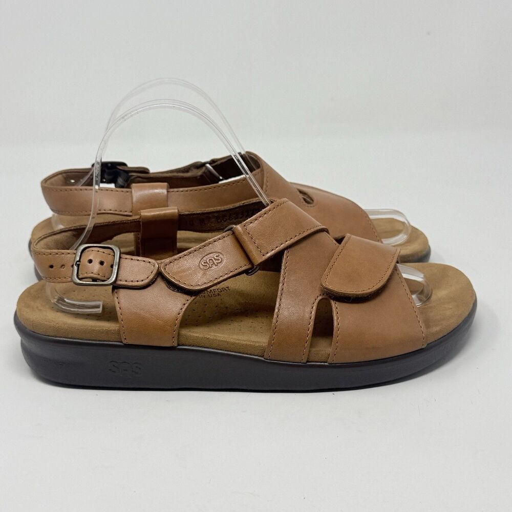 SAS Huggy Sandals Womens 10 M Caramel Brown Leather Ankle Strap Comfort Casual
